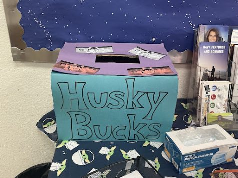This is the box where you can submit the husky bucks you collect. It’s located in the main office.