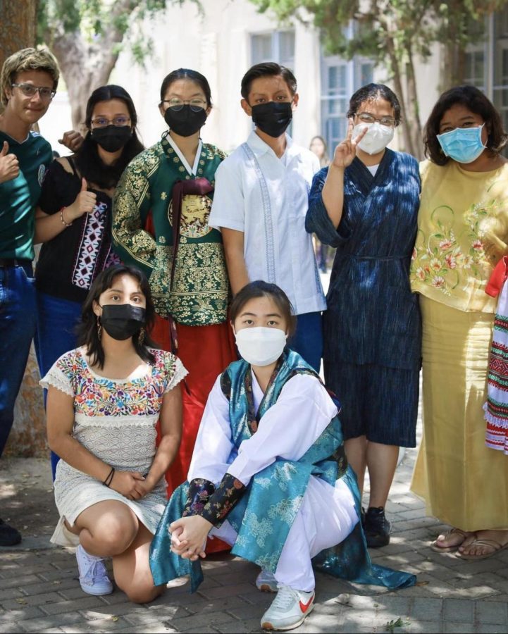 A group of students wearing their ethical clothes. 