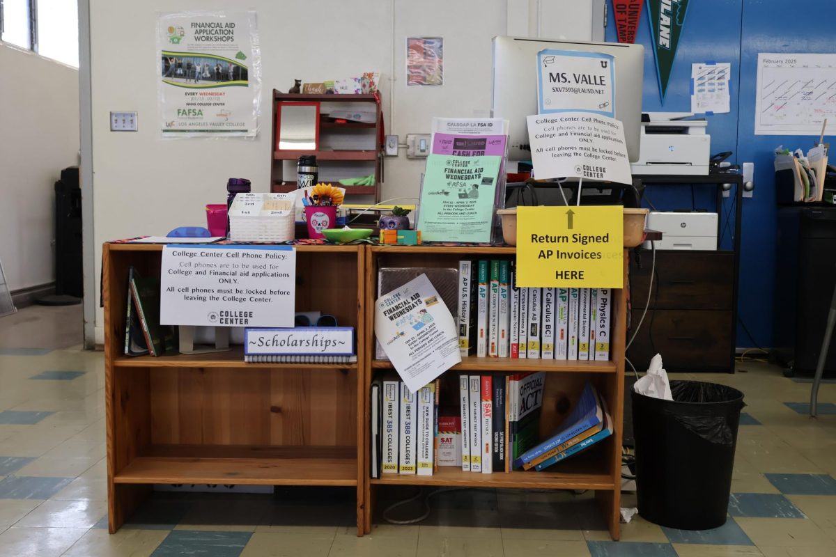 Ms. Valle's desk in the College Center 