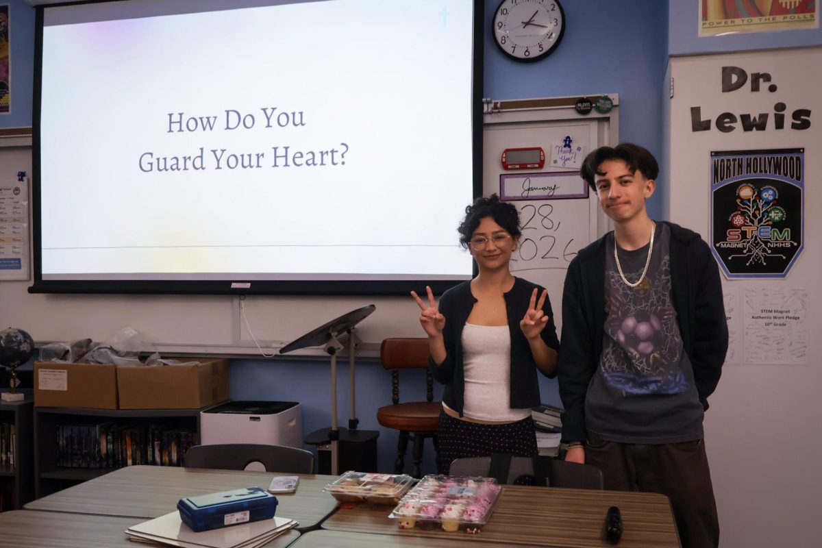 Christian Student Union board members, Hannah Barrios Ruano and Samuel Jimenez Barahona give a presentation at one of their club meeting