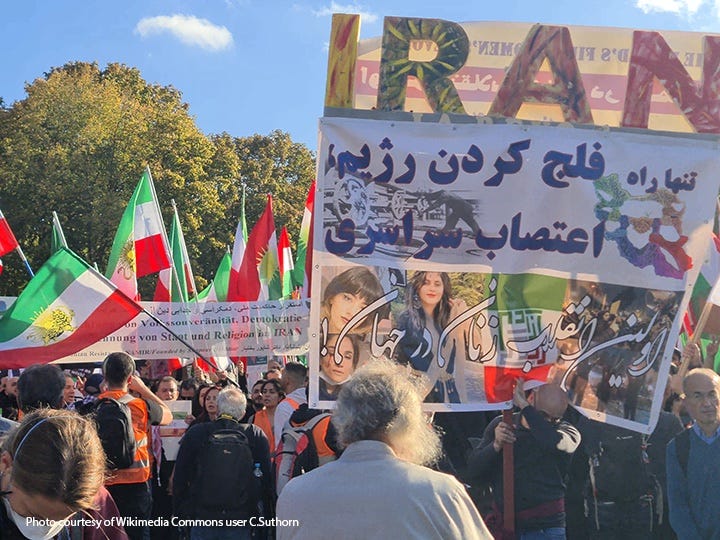 Protesters wave Iranian flags