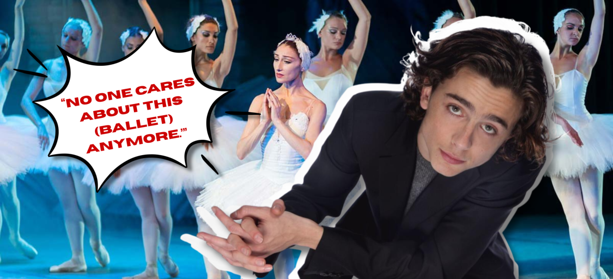 Timothee Chalemet's comment about ballet and opera, quickly fallen into controversy. (Ballet Photo CC0 1.0 Public Domain; Timothee Ch. photo by Kirk McKoy / Los Angeles Times)