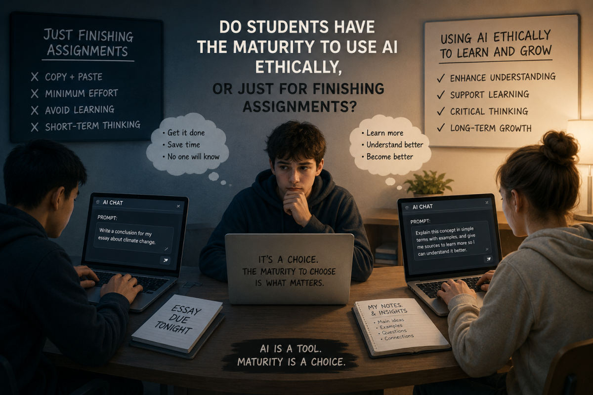 Students differ in purpose on their use of artificial intelligence. AI Prompted by Amy Alaniz